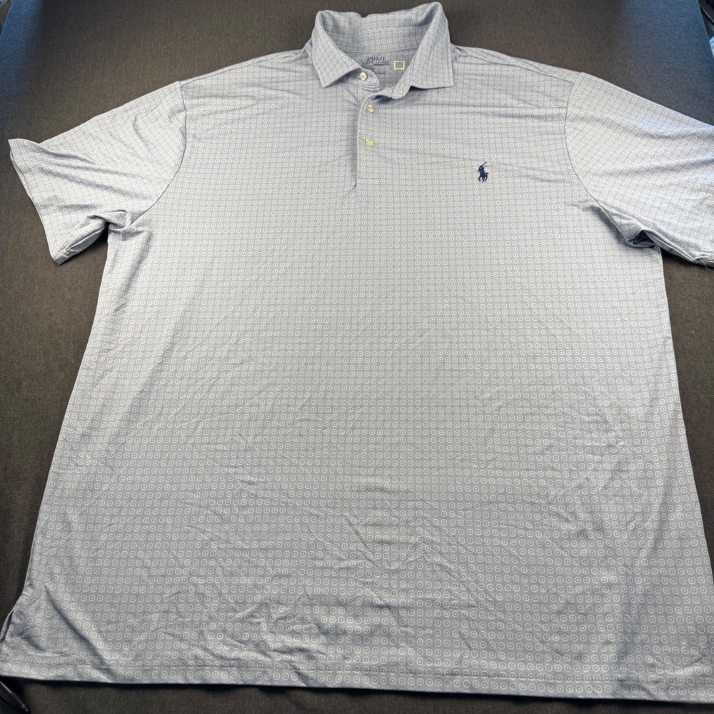 Polo Ralph Lauren Performance Shirt Mens 2XLT Blue Foulard Print Stretch Polo